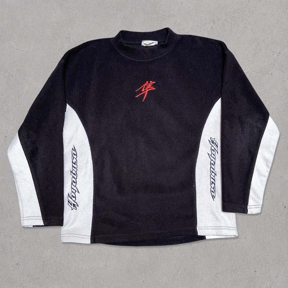 Vintage 90s Suzuki Fleece Pullover Sweatshirt Mens Large Black USA Made Hayabusa